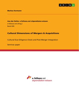 cover image of Cultural Dimensions of Mergers & Acquisitions